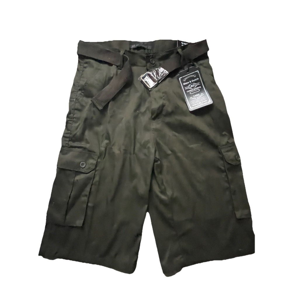 Marx & Dutch Men's Cargo Shorts 32‎ Dark Olive Green w/ Belt NWT